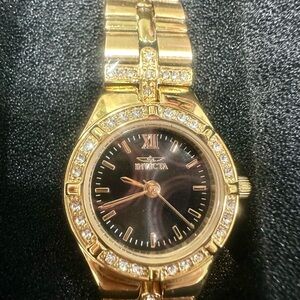 Invicta Women's Gold Watch with Black Face